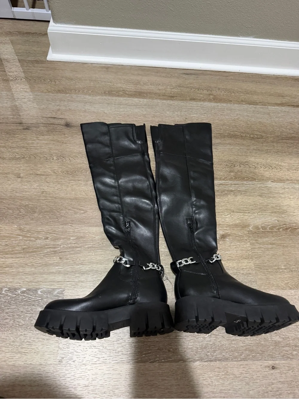 G by Guess Black Chunky Sole Boots with Chain Detail